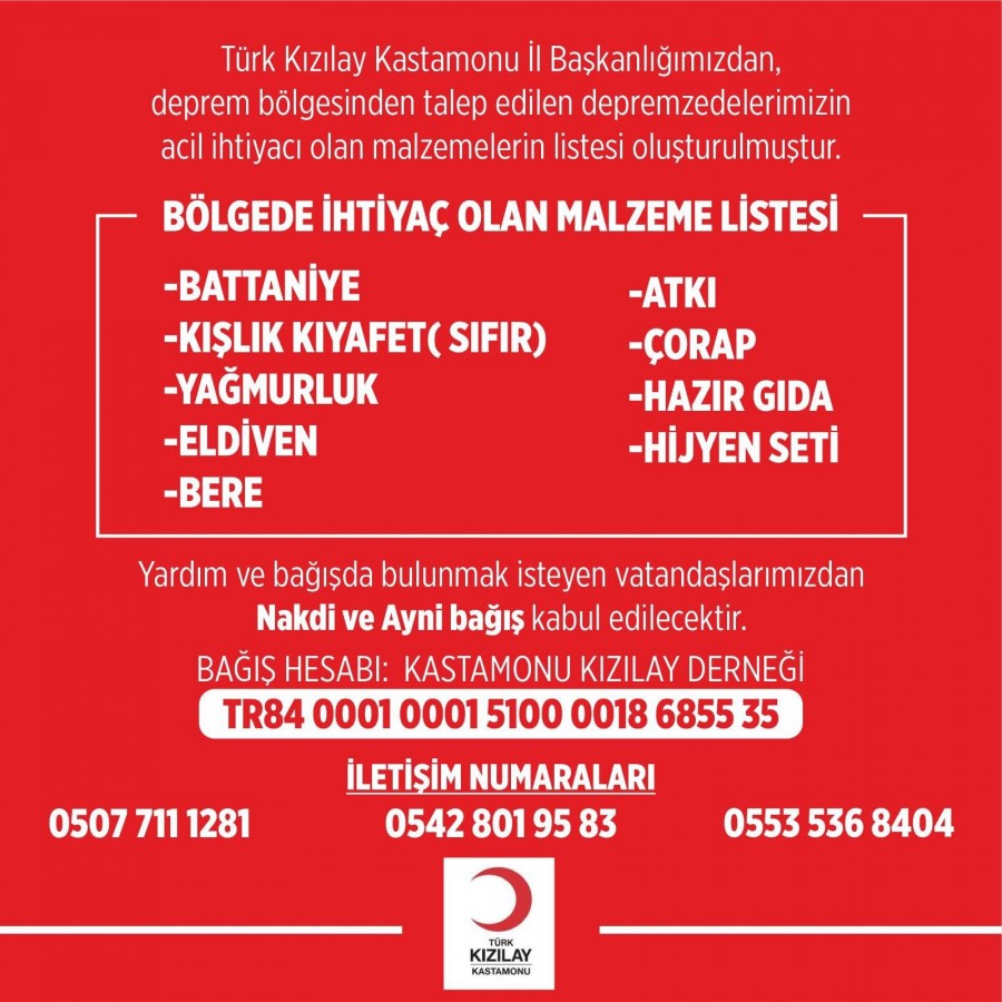 Kastamonu Kızılay, yardım kampanyası başlattı;