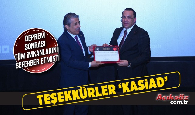 KASİAD ve KASİAD Vakfı’na teşekkür belgesi;