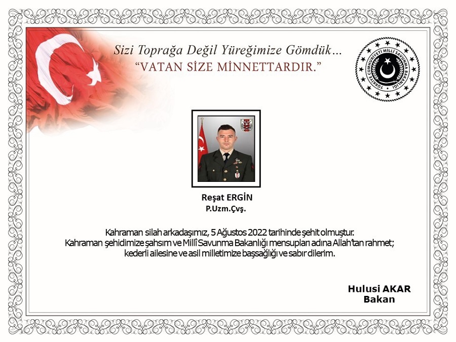 Pençe-Kilit Harekâtı bölgesinde, 1 şehit;