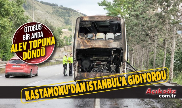 Yolcu otobüsü alev topuna döndü;