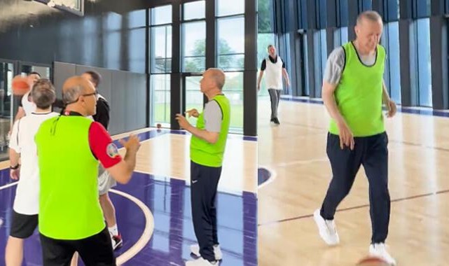 Cumhurbaşkanı Erdoğan basketbol maçı yaptı;